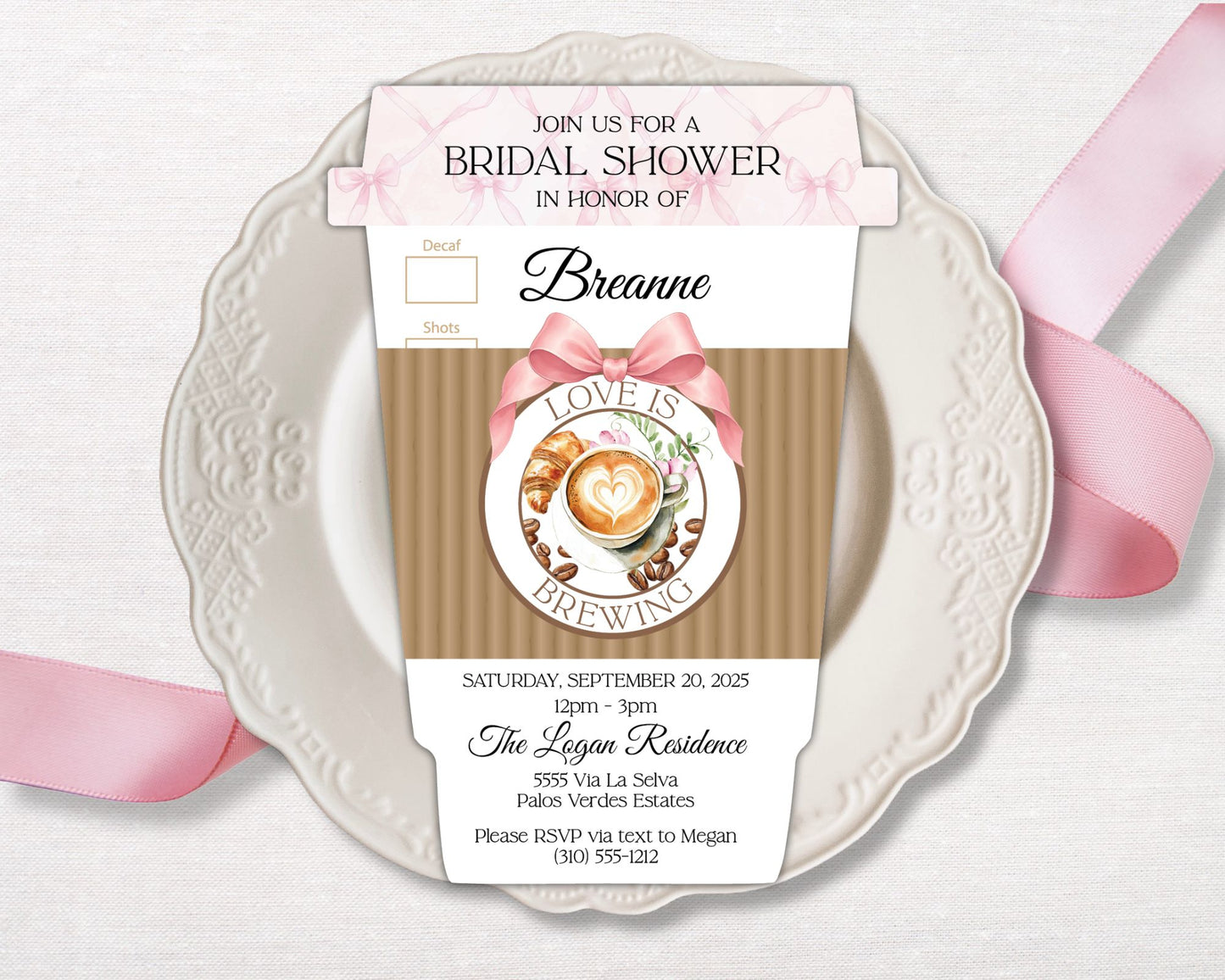 Pink Bow Coffee Invitation