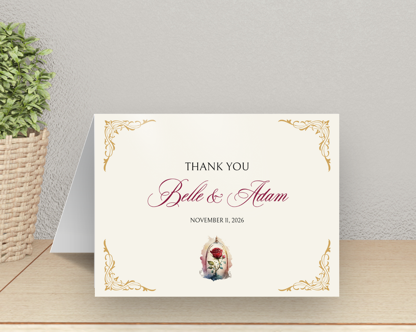 Enchanted Rose Folded Thank You Card