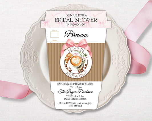 Pink Bow Coffee Invitation